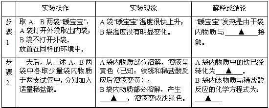 暖宝宝发热原理 暖宝宝原理 小牛同学对“暖宝宝”的成分和发热原理产生了兴趣。进行了实验探究。