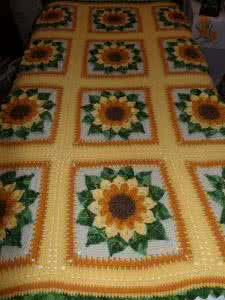 漂亮的钩针毯子图解 钩针格子毯图解----“向日葵”