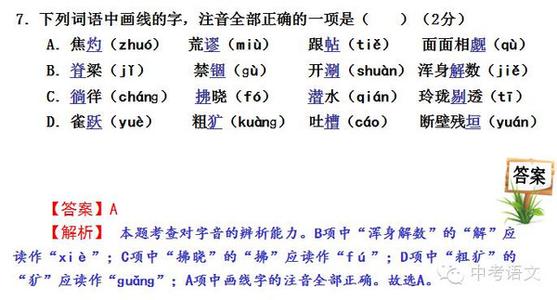 中考字音字形选择题 那些中考考过的字音题（多图慎点）