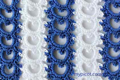 双色百合花的钩针图解 一线连钩针模式----“双色连环”