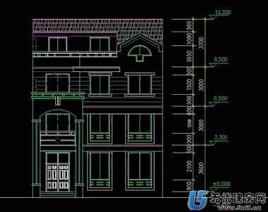 坡屋面立面图 四层屋屋设计立面图 9.76x11.56m