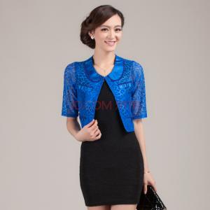 中老年夏季短袖开衫 开衫  本色蕾丝中袖开衫