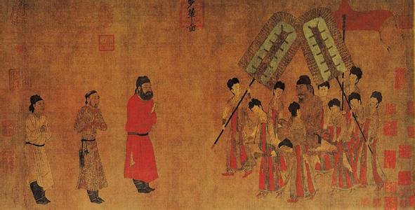 古代名画步辇图的作者 中国古代名画 中国古代名画《步辇图》描绘的场景是 A．汉武帝会见匈奴使者B．汉光武帝会见倭奴使者C．唐太宗会见吐