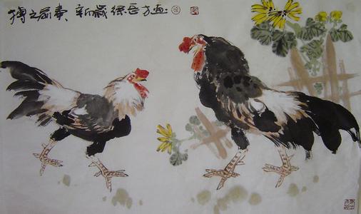 花鸟画画家 画家黄建国花鸟画——鸡系列