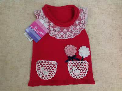 红色花 白边  【童装系列】可爱宝宝白边红色钩花开襟小背心