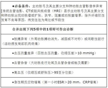 大动脉炎诊断标准 大动脉炎诊断标准 大动脉炎所具有的特征