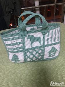 娟子钩针编织双色包包 北欧风情包-钩针双色提花包包