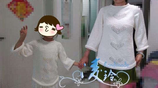 明月棒针挑圆领 仿明月老师的圆领插肩亲子装