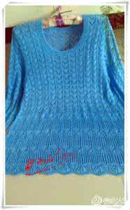 棒针镂空花编织图解 【棒针】清爽的湖蓝色针织短袖镂空花小开衫