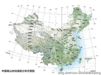 金子山高山森林滑道 高山林 高山林线指山地森林分布的最高界线，下图为我国高山林线理论海拔等值线分布图（单位：米）。读图回答题。