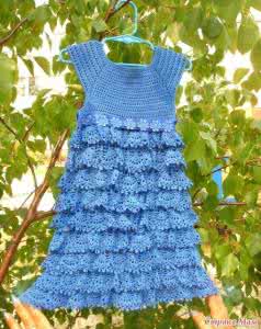 女童连衣裙钩针视频 钩针编织----女童褶边连衣裙