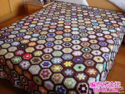 钩毛线毯子花样大全 379片六角型成就的毛线毯的钩法图解