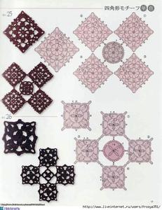 钩针正方形单元花图解 超清晰方形单元花图解