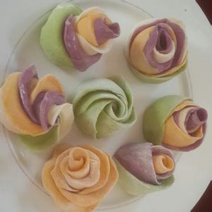三色开花馒头 三色玫瑰馒头