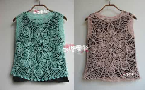 女士无袖背心裁剪图 钩针无袖小开背心----繁复中的平静
