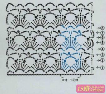 各种贝壳钩针花样图解 钩针花样图解之松针、贝壳形花样图解
