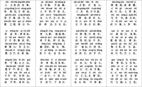 三字经带拼音打印版 三字经带拼音可直接打印