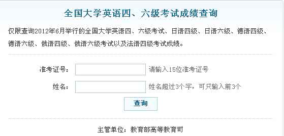 大学英语六级成绩查询 2012年12月大学英语四六级成绩查询官网