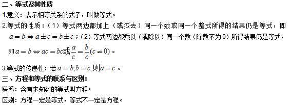 初中数学不等式知识点 初中数学知识点总结：等式与方程