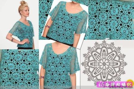 夏季短袖钩织图解 各种花拼接钩织出来的夏季短袖美衣图解|钩针花样图解