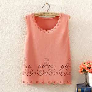 吊带背心厂家 春夏上衣  肉粉色针织镂空花吊带背心